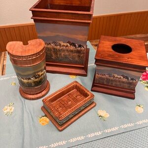 Rustic Wooden Bathroom Set with Countryside Design